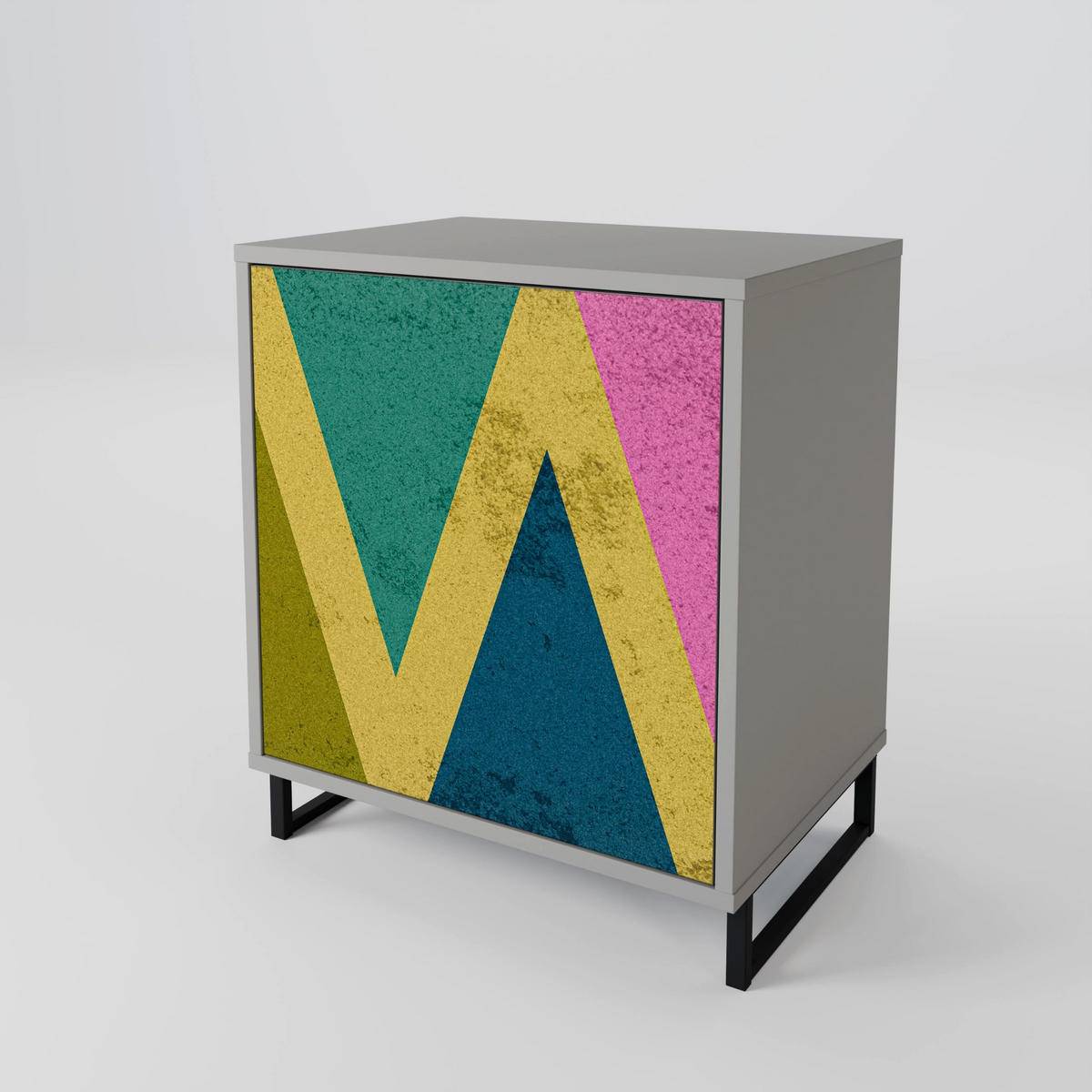SIDEBOARD COLORFUL TRIANGLES, Grau, 57,5x42x75,5 cm, Goldfarbene Metallfüße - Goldfarben/Multicolor, Holzwerkstoff/Metall (57.5/75.5/42cm) - SpaceRebels