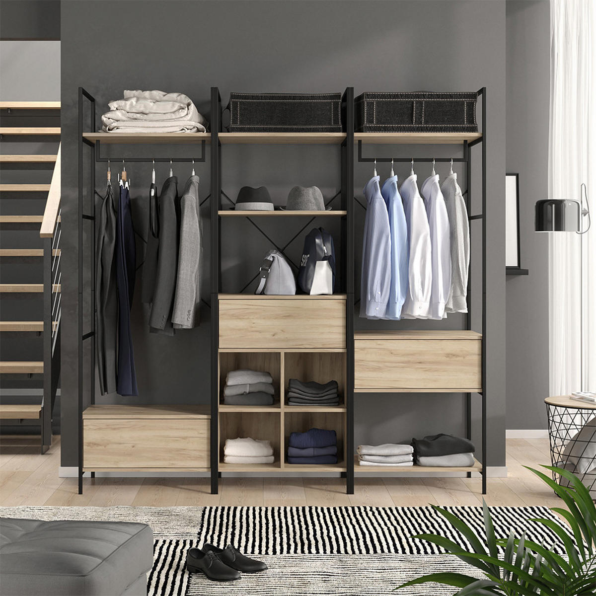 ŠATNÍ SET Enya Dřevo - přírodní/černá, kompozitní dřevo (60/180/40cm) - Vicco