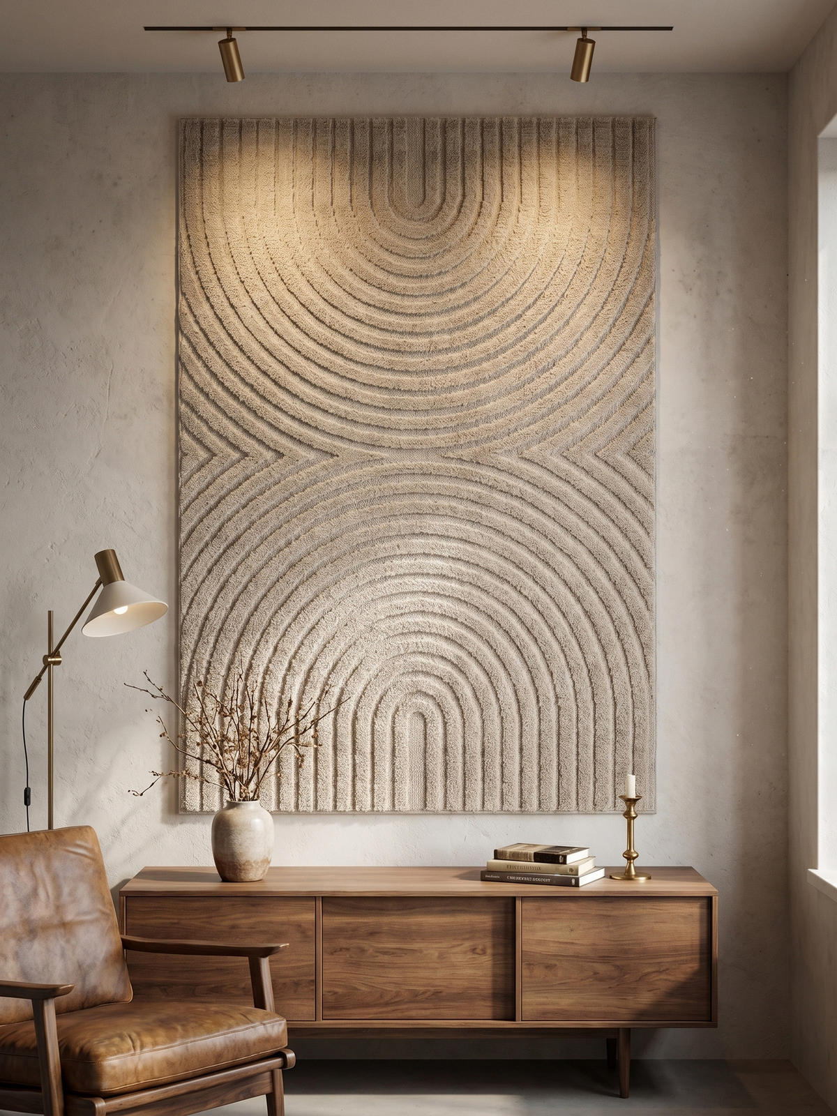 TEPPICH Wohnzimmer Hoch-Tief 3D-Effekt Organische Bögen mit 3D-Effekt OEKO-TEX 3D-Relief Boho Beige 200x290 – RIGI - Beige, Textil (200/290cm) - KADIMA DESIGN