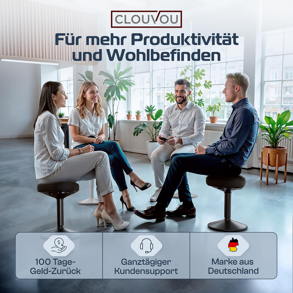 BÜROHOCKER Nexus Schwarz - Schwarz, Textil/Metall (36/64/36cm) - Clouvou