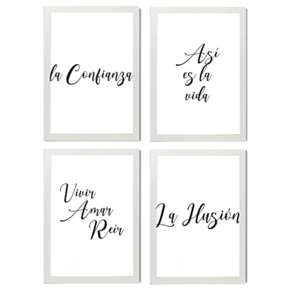 POSTER Set mit 4 Leben TypografieStil A4 Weißer Rahmen - Weiß, Papier (29.7/3cm) - Nacnic