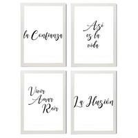 POSTER Set mit 4 Leben TypografieStil A4 Weißer Rahmen - Weiß, Papier (29.7/3cm) - Nacnic