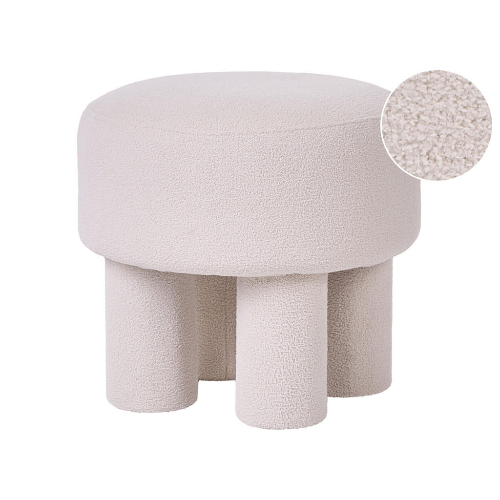 TABURET bouclé alb crem Canby