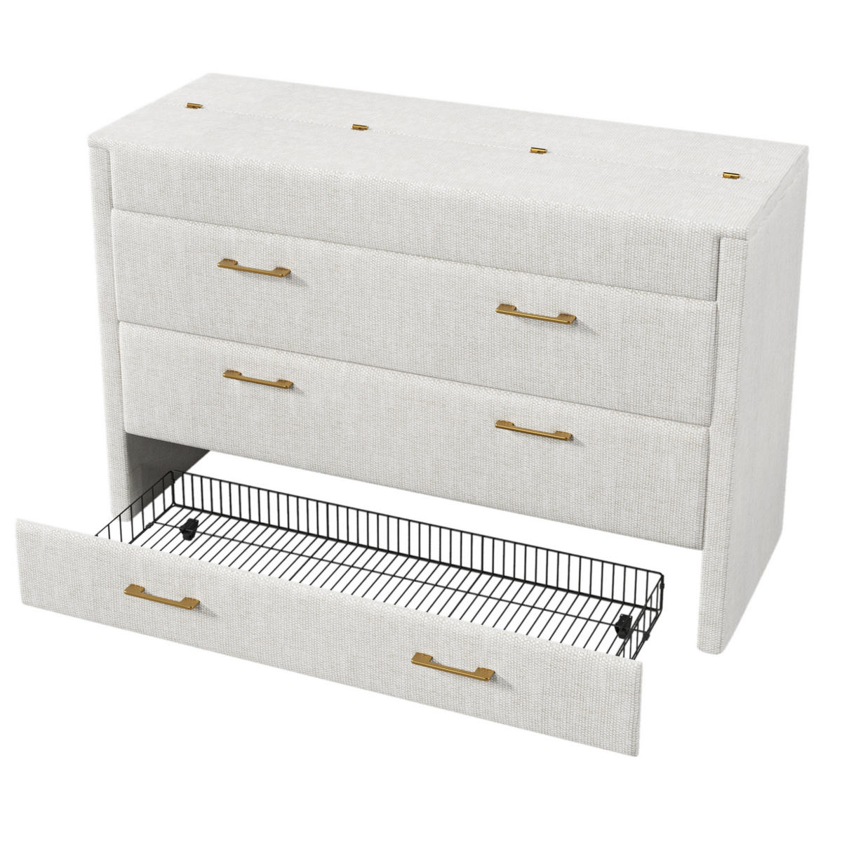 BETT 140/200 cm in Beige mit Schublade und USB- und Type-C-Anschlüssen - Beige, Textil (140/200cm) - Flora Grace