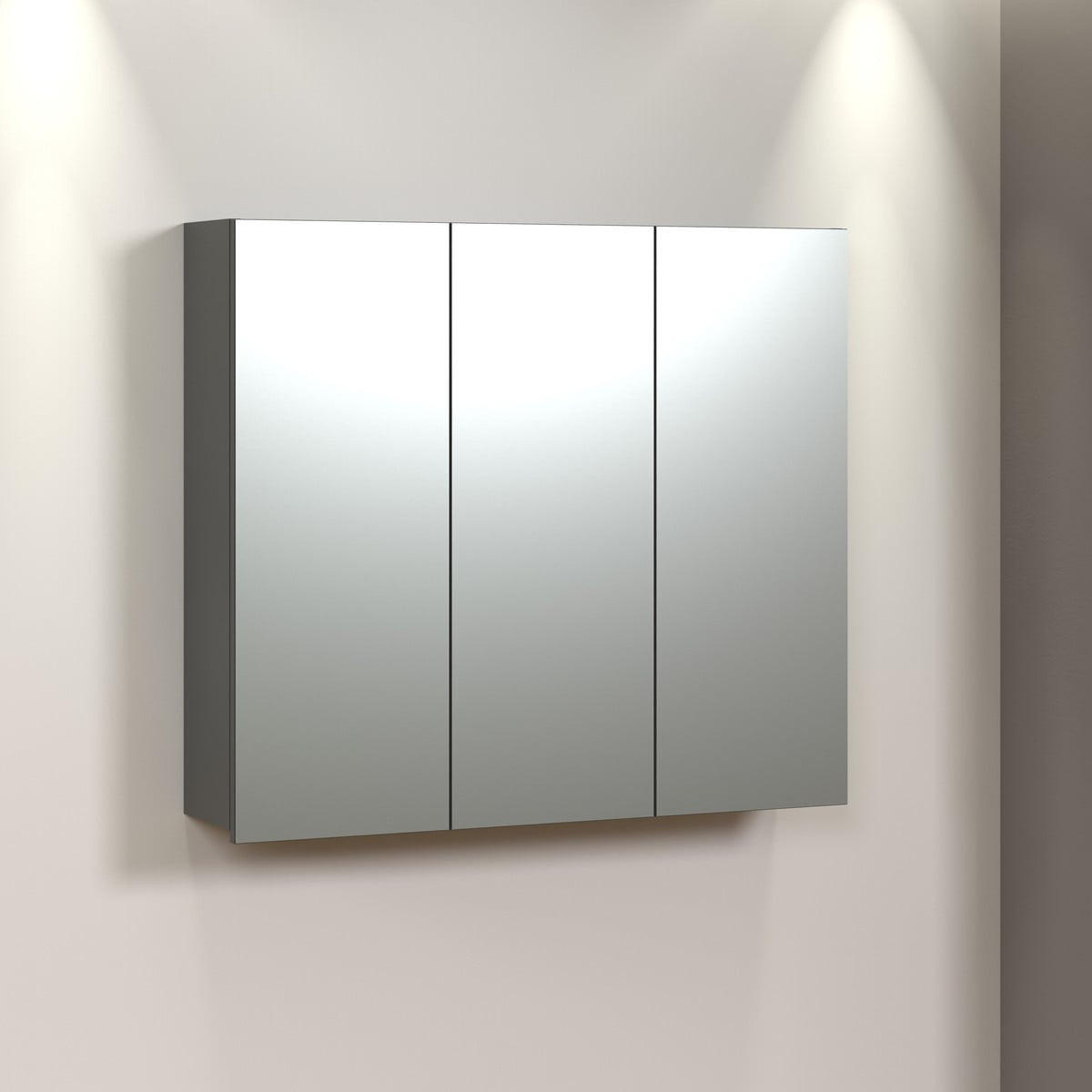 BADEZIMMERSCHRANK mit spiegel und 3 türen - purebliss 90/20/80 cm - Anthrazit, Holzwerkstoff (90/80/20cm) - Trendteam