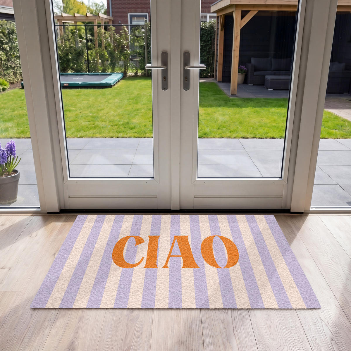 ROHOŽKA Ciao - Citát - Pastelové barvy - Pruhy 120x80 cm - šeříková, textil/umělá hmota (120/0.4cm) - MuchoWow