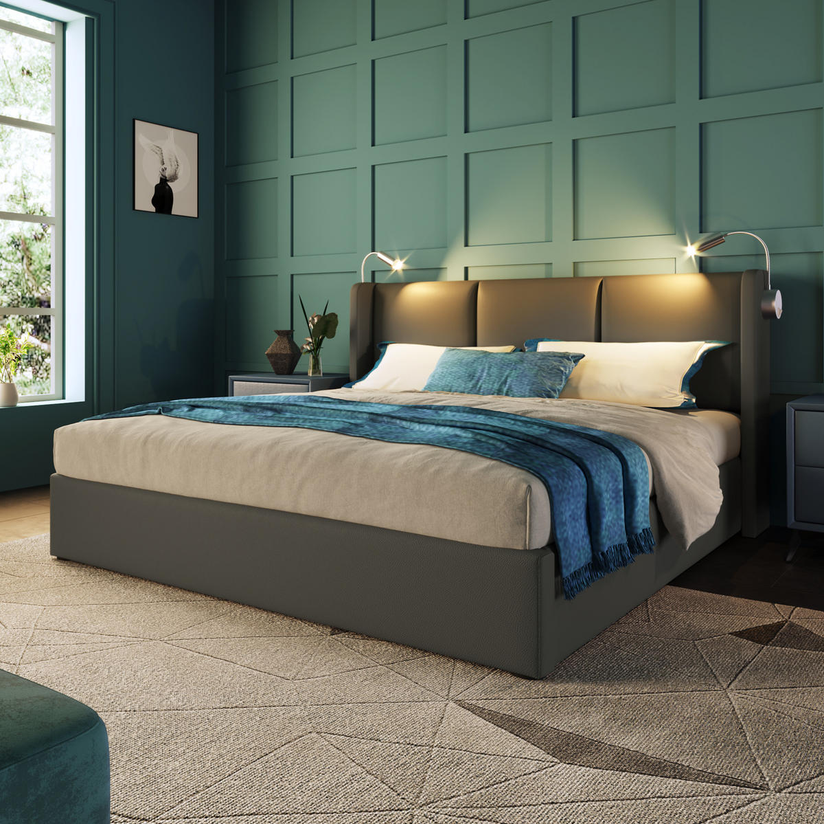 BETT mit Bettkasten 160x200 cm PU Grau mit Lattenrost - Grau, Metall (160/200cm) - Meubliv
