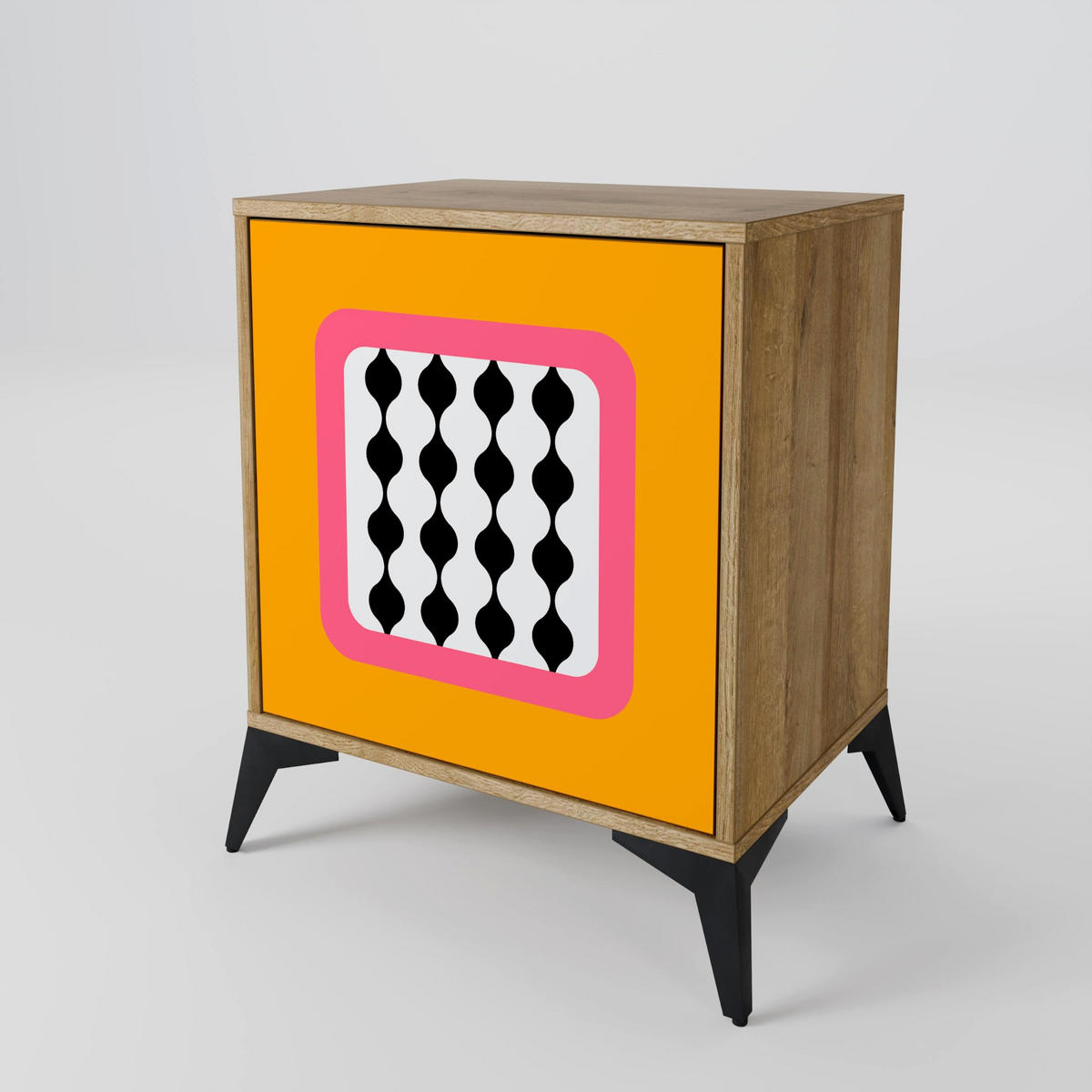 SIDEBOARD TEARS IN HEAVEN, Eichefarben, 57,5x42x72,5 cm, Schwarze Metallfüße - Eichefarben/Multicolor, Holzwerkstoff/Metall (57.5/72.5/42cm) - SpaceRebels