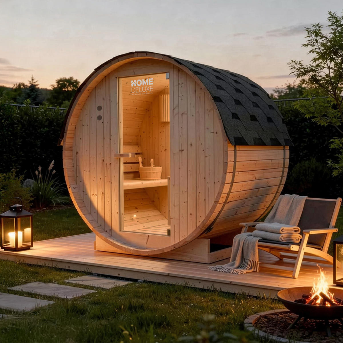 OUTDOOR FASSSAUNA LAHTI - Größe: M - Naturfarben, Holz (194.8/191.7/120cm) - Home Deluxe