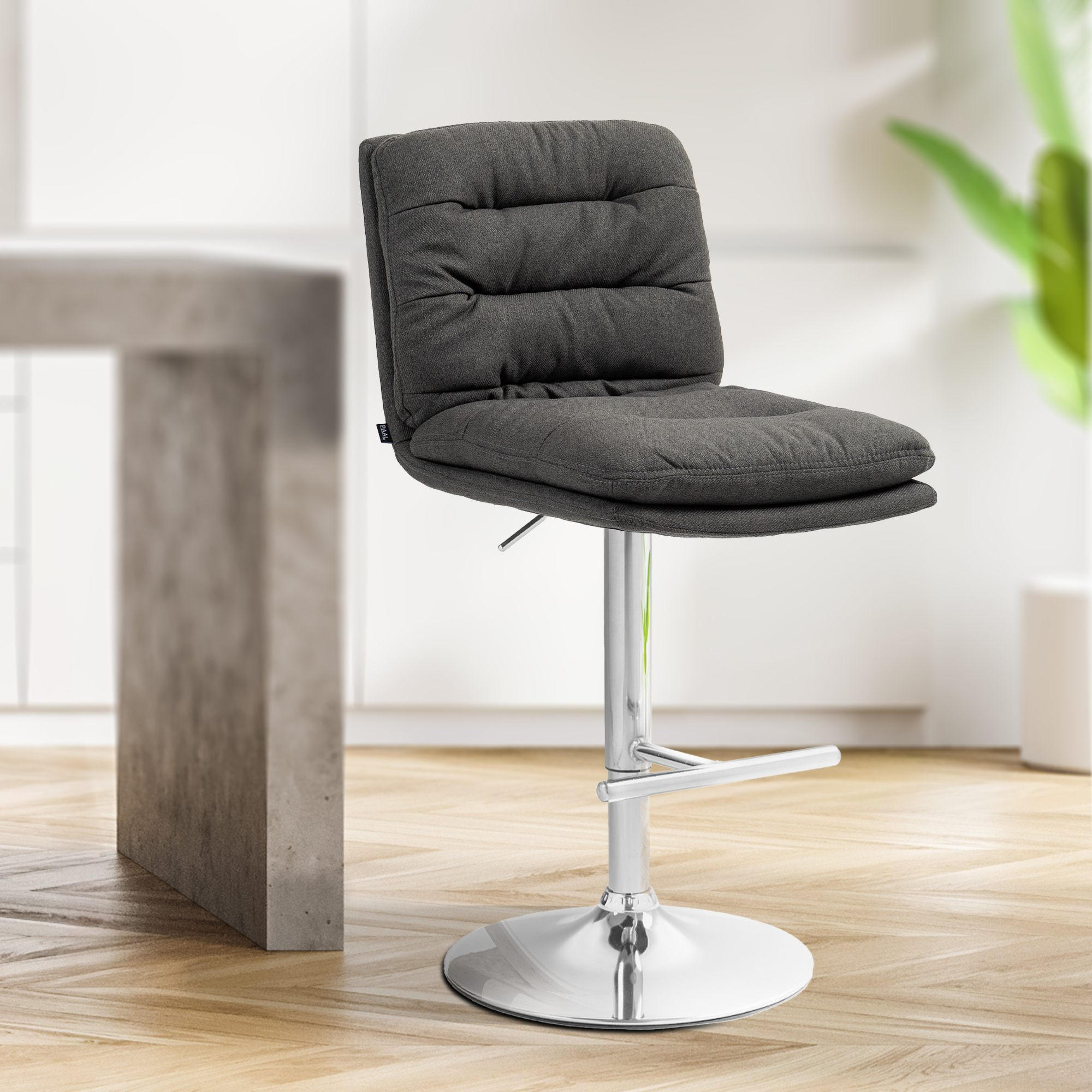 BARHOCKER TURIN Dunkelgrau Stoff Chrom - Dunkelgrau, Textil/Metall (42/94/56cm) - DELUKE