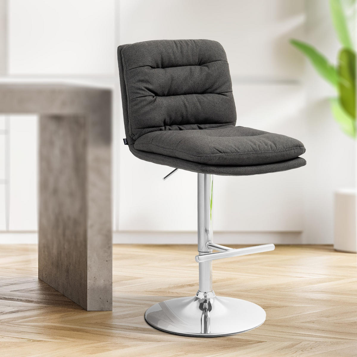 BARHOCKER Stoff dunkelgrau - Chromfarben/Dunkelgrau, Textil/Metall (42/94/56cm) - CLP