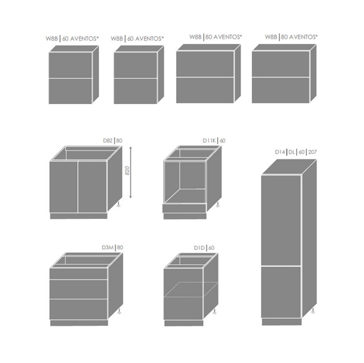 KÜCHENLEERBLOCK Brerra Cdb telegrau / reinweiß lackiert / weiß matt 9-teilig - Weiß/Grau, Holzwerkstoff (340/207/50cm) - Feldmann-Wohnen