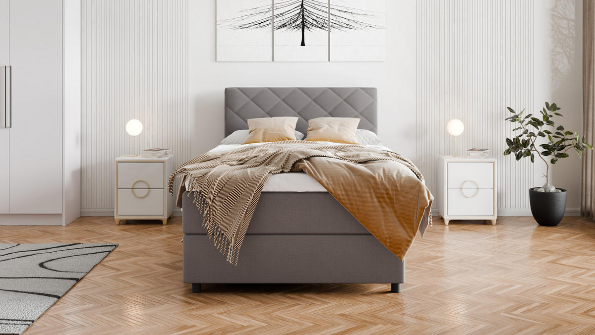 BOXBETT Diamaro 120x200 cm mit Bettkasten und Topper - Dunkelgrau - Grau, Holz (120/215cm) - Panda Möbel