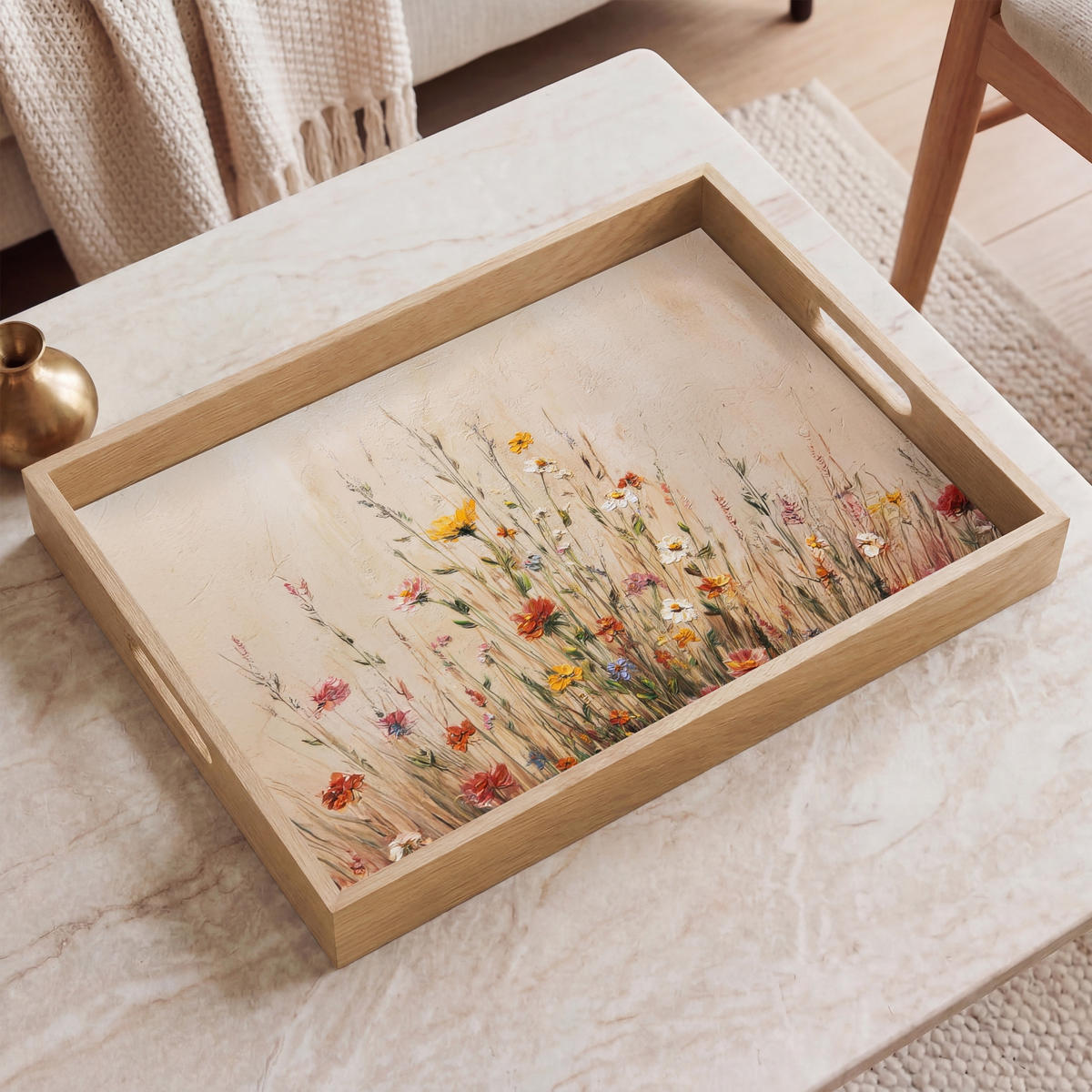 TABLETT - Wildblumen - Pinselstriche - Ruhig - 50x35 cm - Multicolor, Holz (50/5/5cm) - OnlyWow