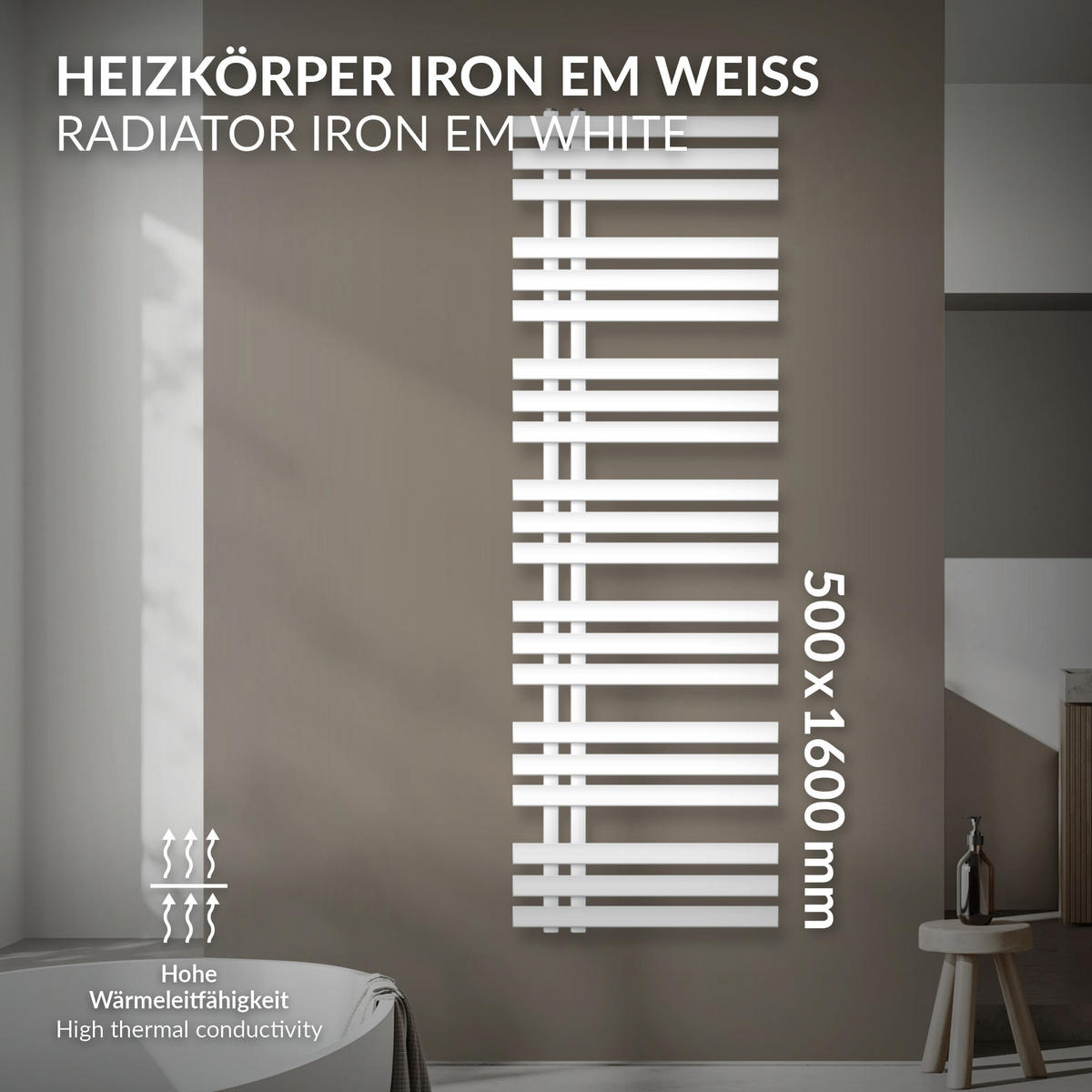 KOUPELNOVÝ radiátor Iron EM 500x1600 bílý - bílá, kov (50/160/3cm) - LuxeBath