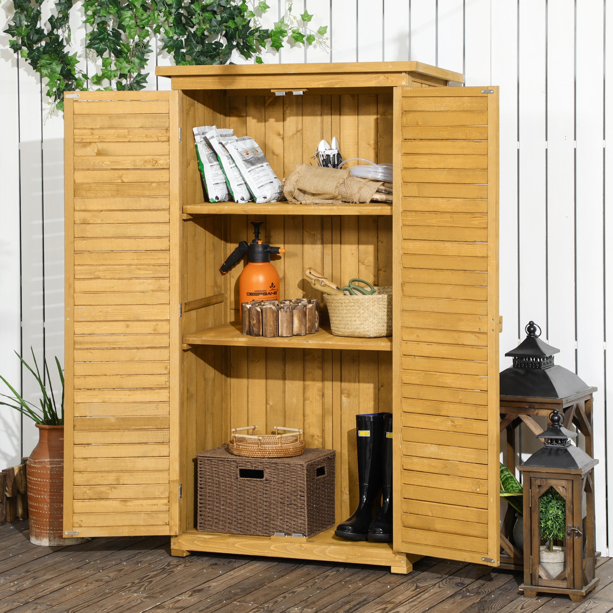 GARTENSCHRANK Geräteschuppen Werkzeugschrank Gartenhaus, Tannenholz, Natur - Fichtefarben, Holz (465/160/87cm) - Outsunny