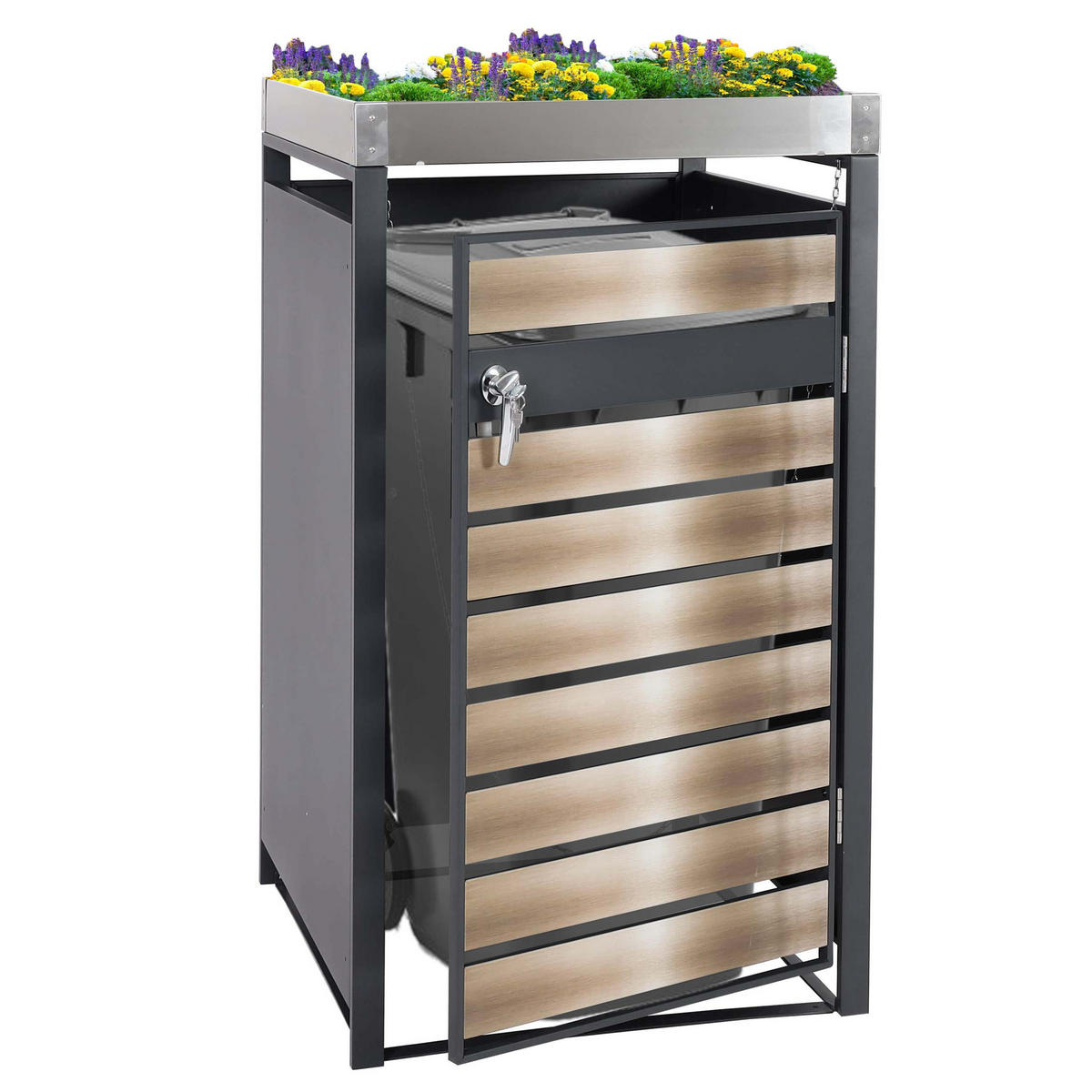 MÜLLTONNENBOX 1er mit Pflanzkasten 125x68x80cm Anthrazit Gold erweiterbar - Goldfarben, Metall (68/125/80cm) - PROREGAL