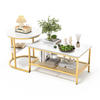 COUCHTISCH 2er Set, Marmoroptik mit Ablage & Metallrahmen, Weiß + Gold - Goldfarben, Holz (112/58/10cm)