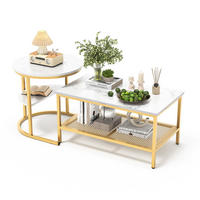 COUCHTISCH 2er SET, Weiß + Golden - Goldfarben/Weiß, Metall (80/46/41cm)