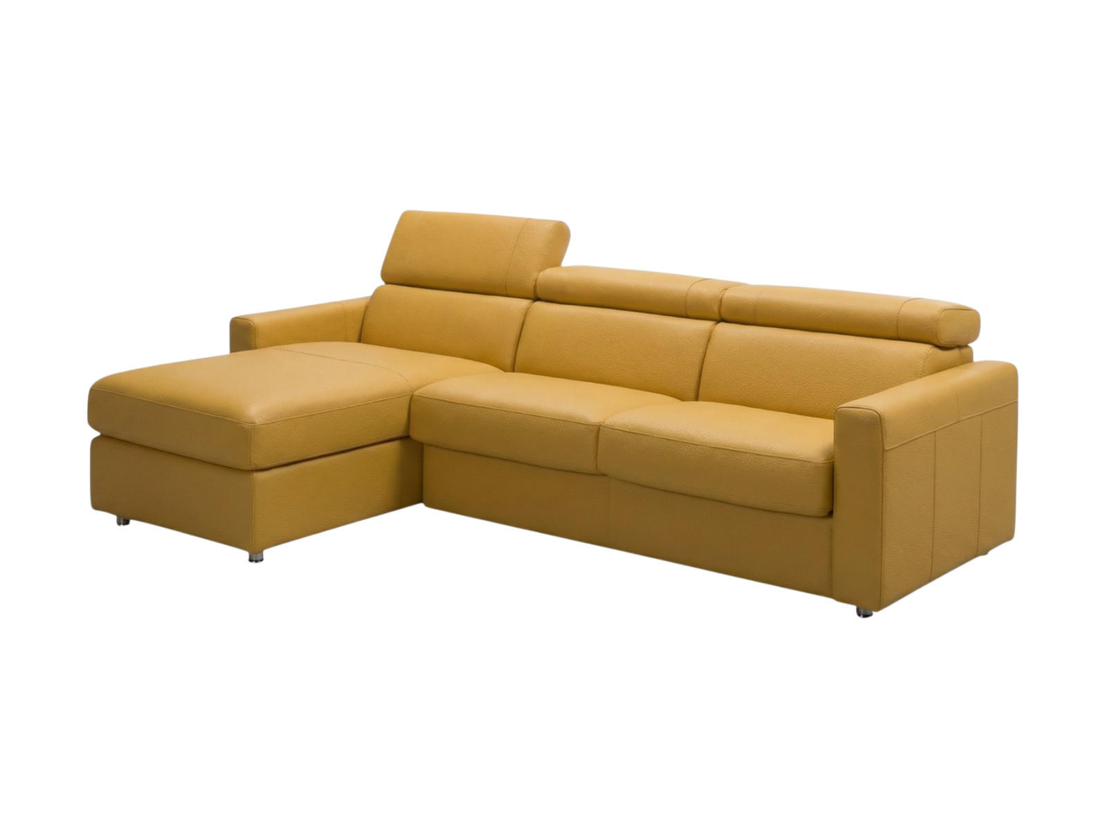 ECKSOFA Morris Echtleder mit Bettfunktion Senfgelb - Gelb, Leder/Metall (170/223cm)
