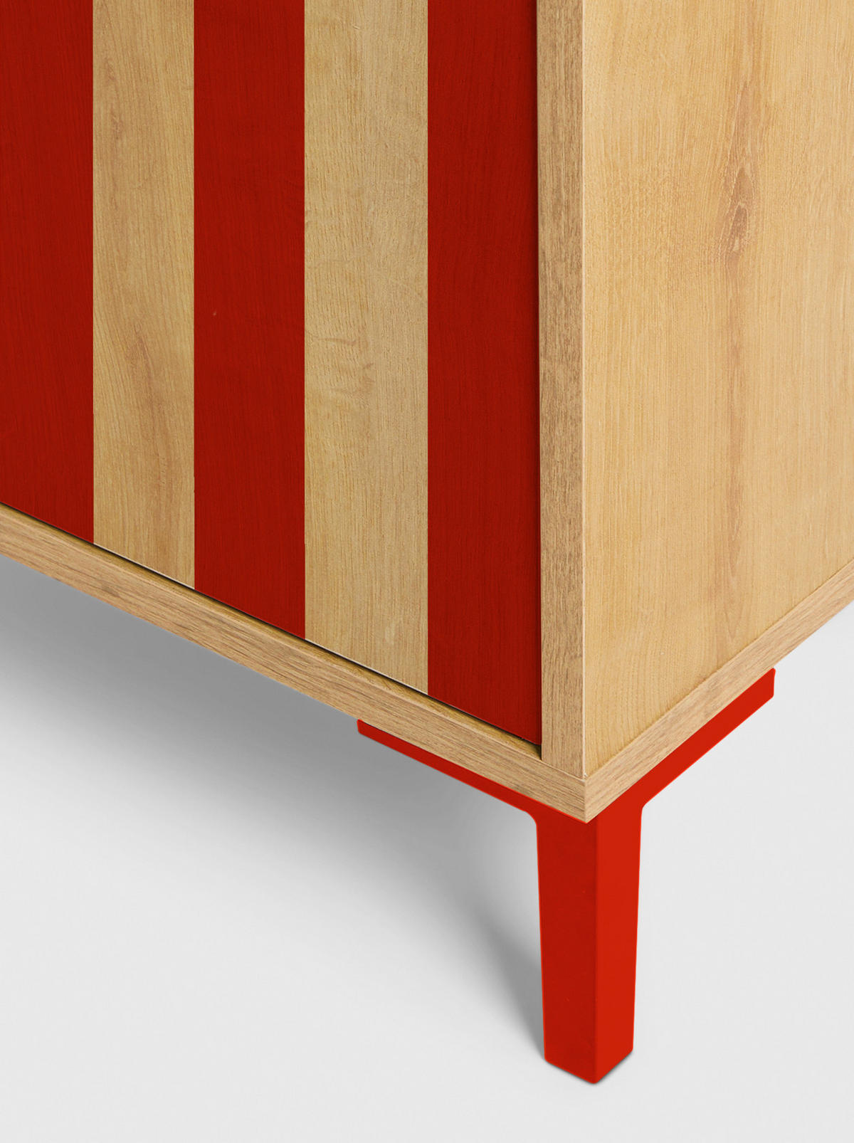 KLEIDERSCHRANK mit 2 Türen, Eichenholzoptik mit roten Streifen ALVA KIDS - Rot/Eiche Artisan, Holzwerkstoff (75/123/45cm) - RNT By Really Nice Things