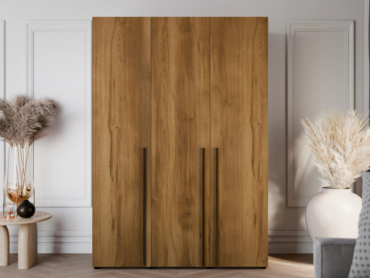 DREHTÜRENSCHRANK ARNI 3D (Eiche Gold Baroque, Schwarze Griffe, 150 cm) - Eichefarben/Schwarz, Holz/Holzwerkstoff (150/206/61cm) - Ravio