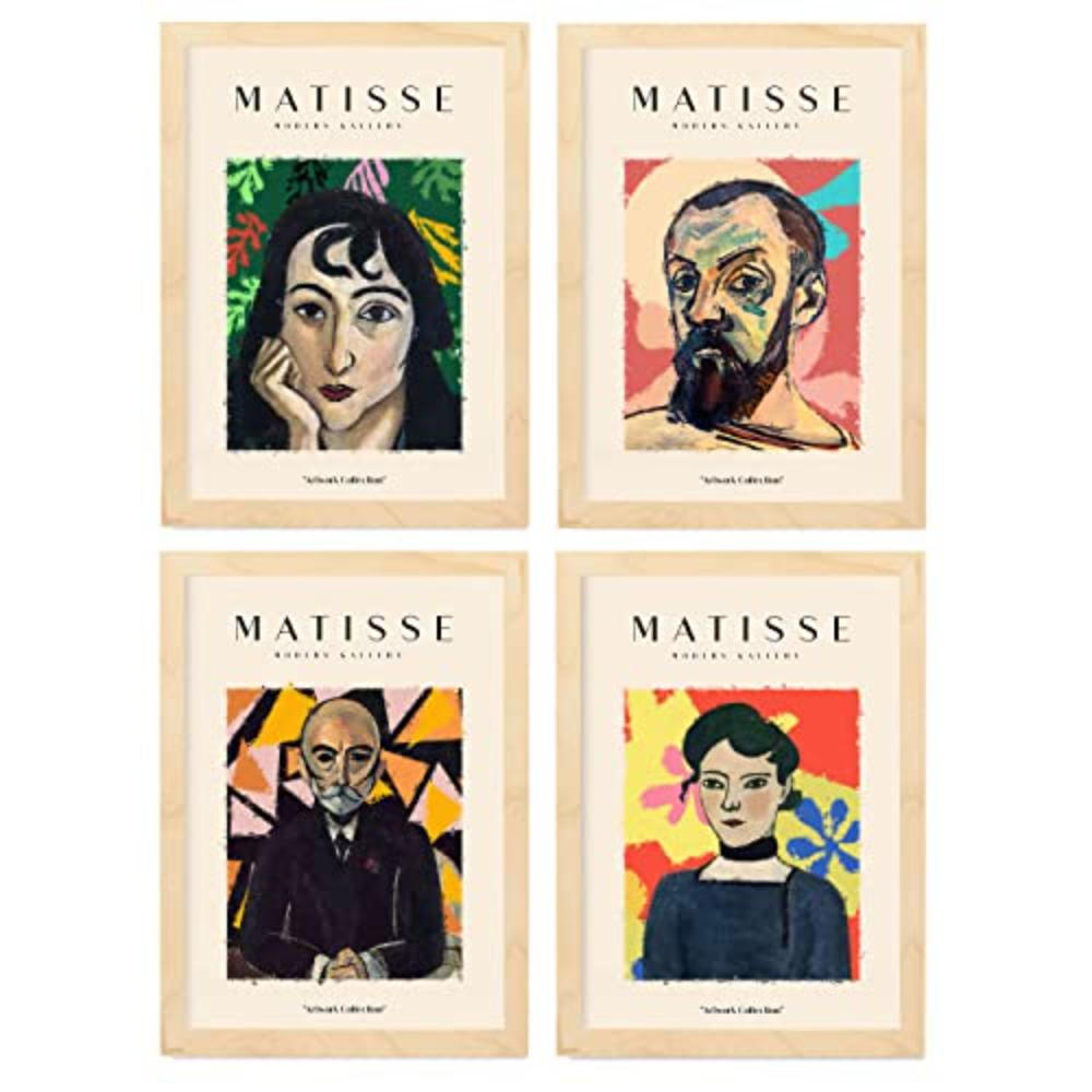 POSTER Set mit 4 Matisse Persona ästhetische A4 Rahmen aus hellem Holz - Beige, Papier (29.7/3cm) - Nacnic