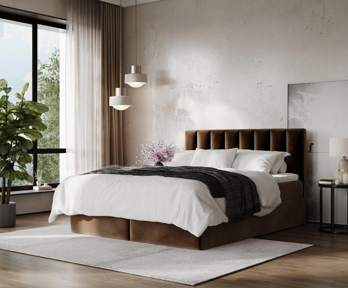 BOXBETT Lusso 200/200 cm Braun im Kronos Stoff - Schwarz/Braun, Holz/Holzwerkstoff (200/200cm) - AltaBeds