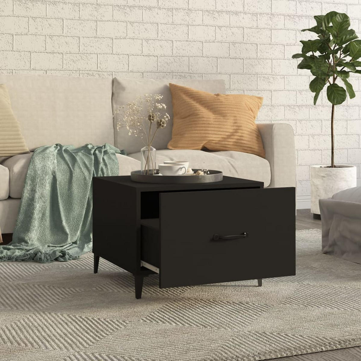 COUCHTISCHE mit Metallbeinen 2 Stk. Schwarz 50x50x40 cm - Schwarz, Holzwerkstoff (50/50/40cm) - furnicato