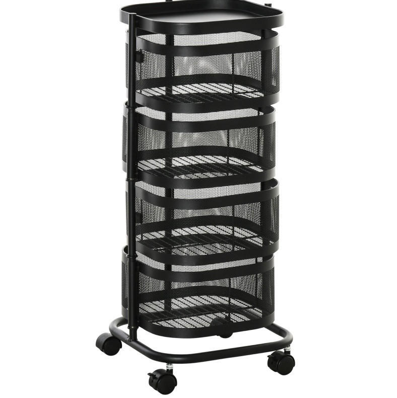 ROLLWAGEN mit 4 Ebenen 33 x 33 x 77 cm Schwarz - Schwarz, Metall (33/77/33cm) - Beauniv