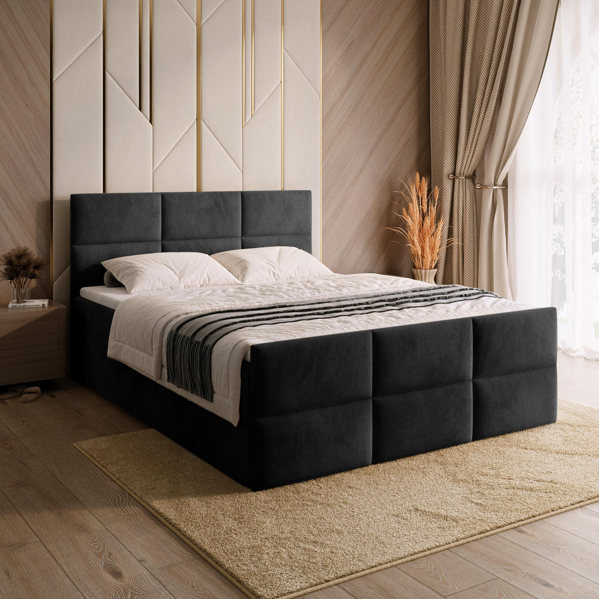 BOXSPRINGBETT Boston Duo Mit Bettkasten, Topper und Matratze Schwarz Kronos 07 180x200 cm - Schwarz, Textil (180/200cm) - Bromarkt