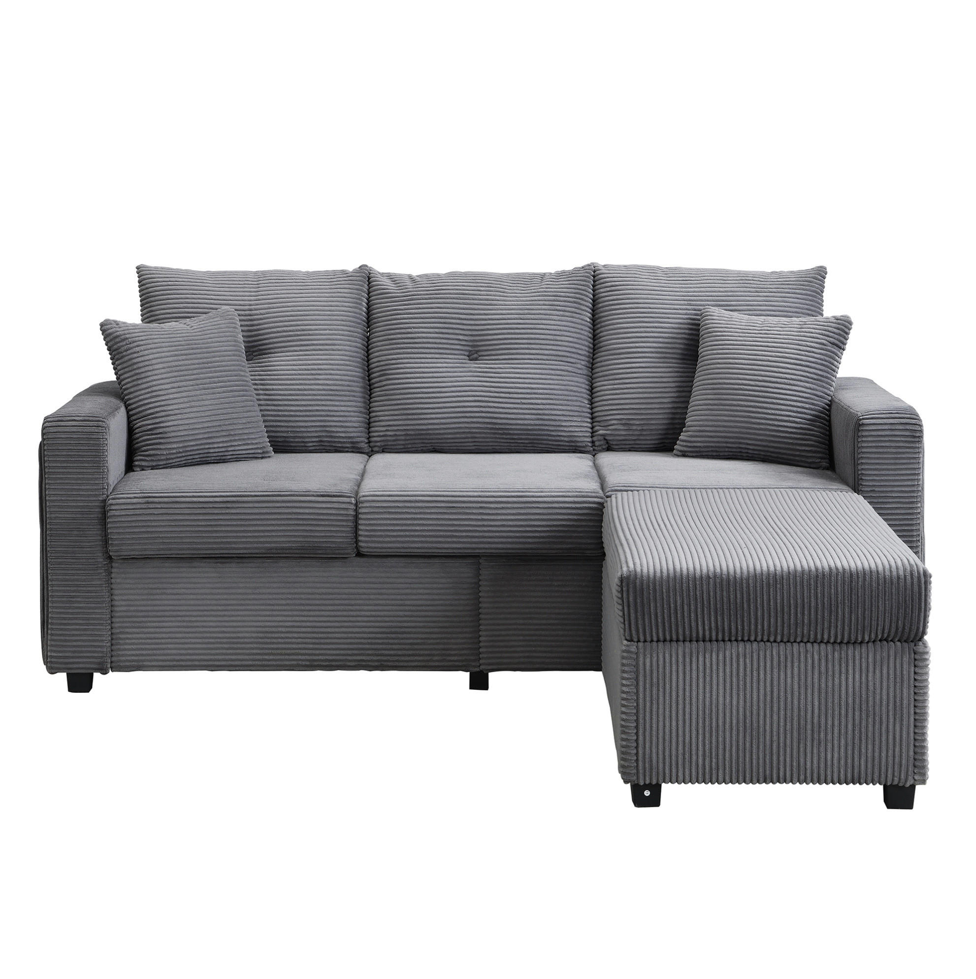 SOFA mit LED und Hocker L-Form Cord Antique Gray 5-Kissen-Set - Grau, Kunststoff (184/84.5cm) - IVMEU