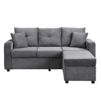 SOFA mit LED und Hocker L-Form Cord Antique Gray 5-Kissen-Set - Grau, Kunststoff (184/84.5cm) - IVMEU