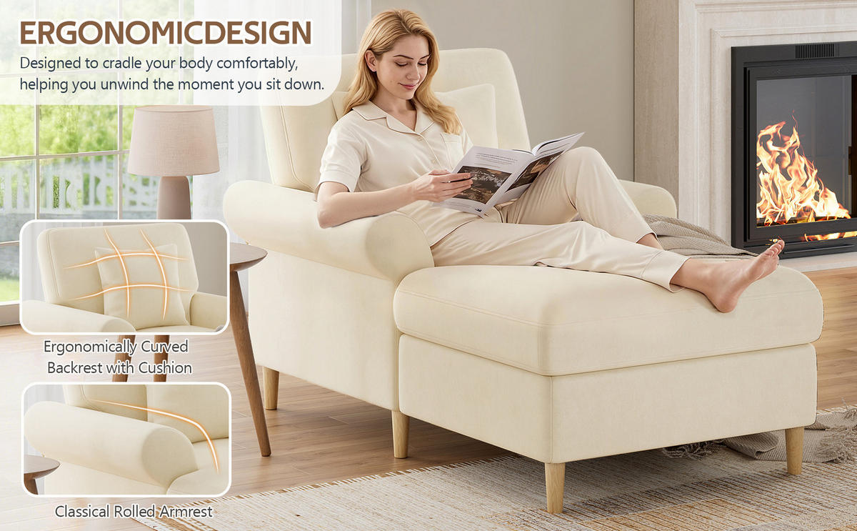RELAXSESSEL 133x87x90 mit Liegefunktion, Samt, beige - Beige, Textil (87/90/133cm) - Luhomfu