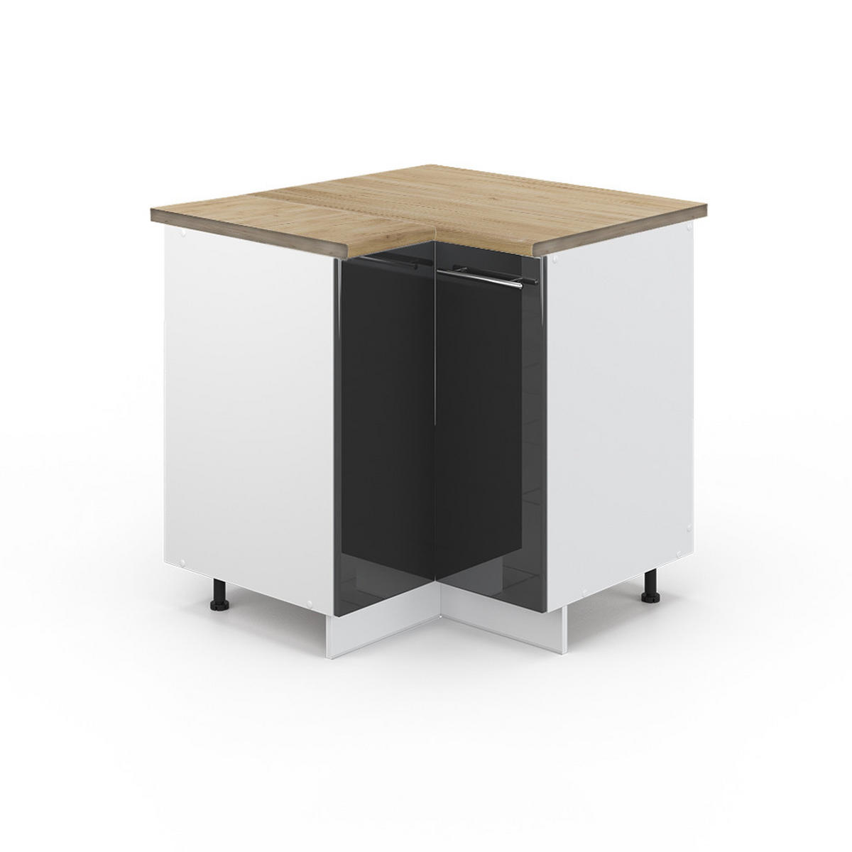 ECKUNTERSCHRANK Fame-Line Anthrazit Hochglanz 80.5 cm, AP Eiche - Anthrazit/Weiß, Holzwerkstoff (80.5/82/60cm) - Vicco
