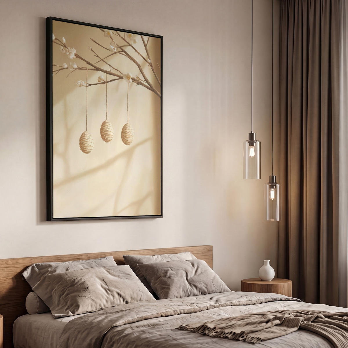 LEINWAND Bilder mit Rahmen - Beige - Osterkuchen - Eier - 60x90 - Beige, Textil (60/90cm) - MuchoWow