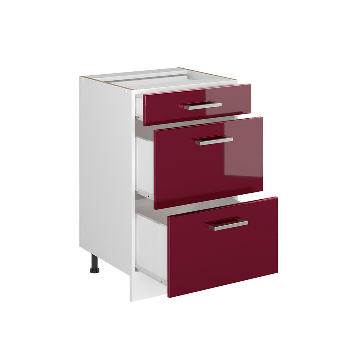 KÜCHENUNTERSCHRANK R-Line, Rot Hochglanz/Weiß, 50 cm Arbeitsplatte Marmor - Rot/Weiß, Holzwerkstoff (50/81.6/60cm) - Vicco