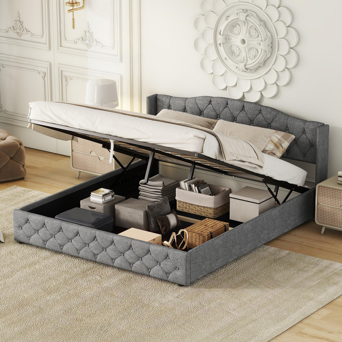 POLSTERBETT 180x200 cm Stauraum grau - Grau, Textil (180/200cm) - LEBENLANG