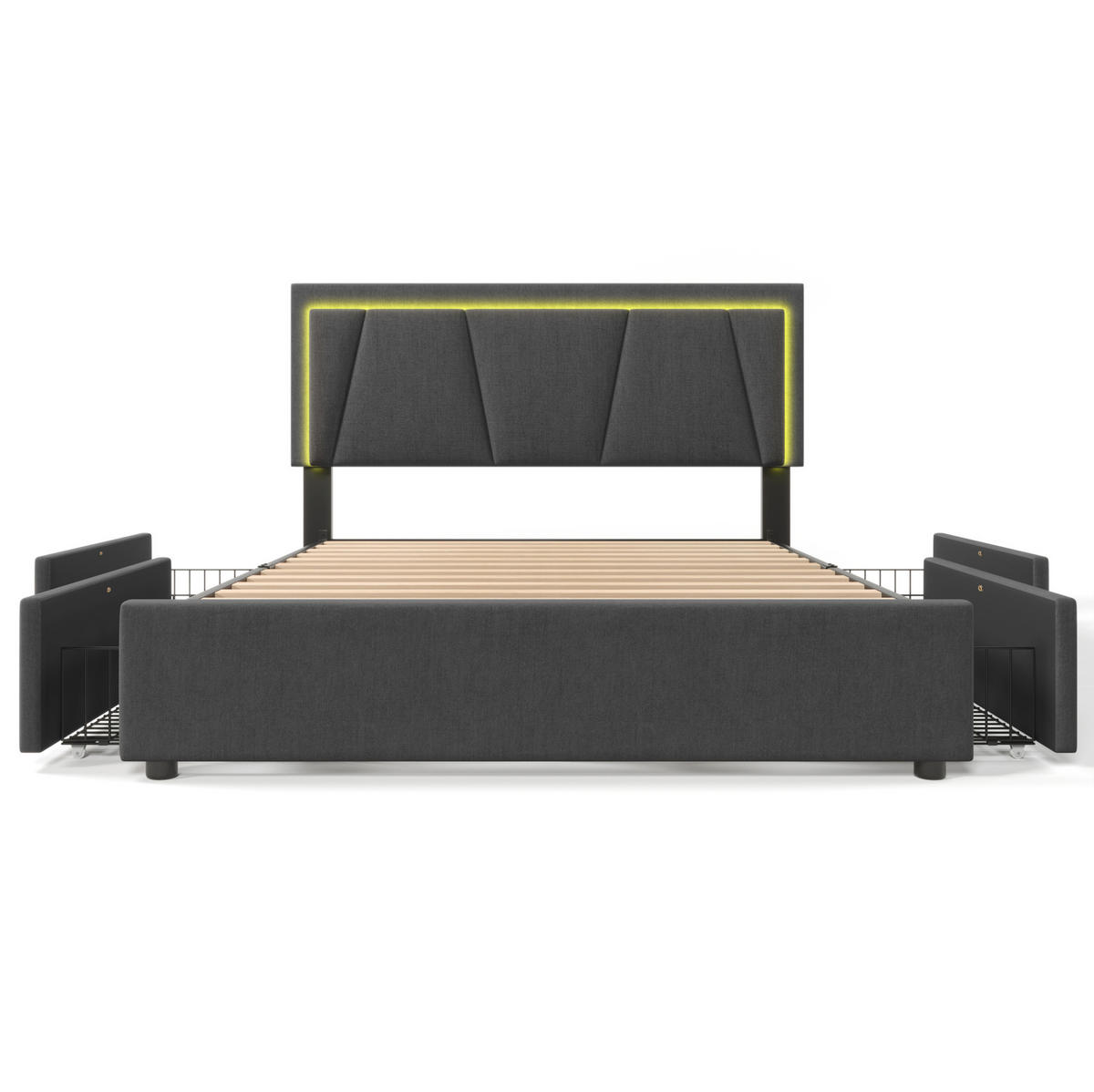 TAPECIRANI krevet 140/200 cm sivi od drva s LED rasvjetom i 4 ladice - siva, drvo (140/200cm) - OKWISH