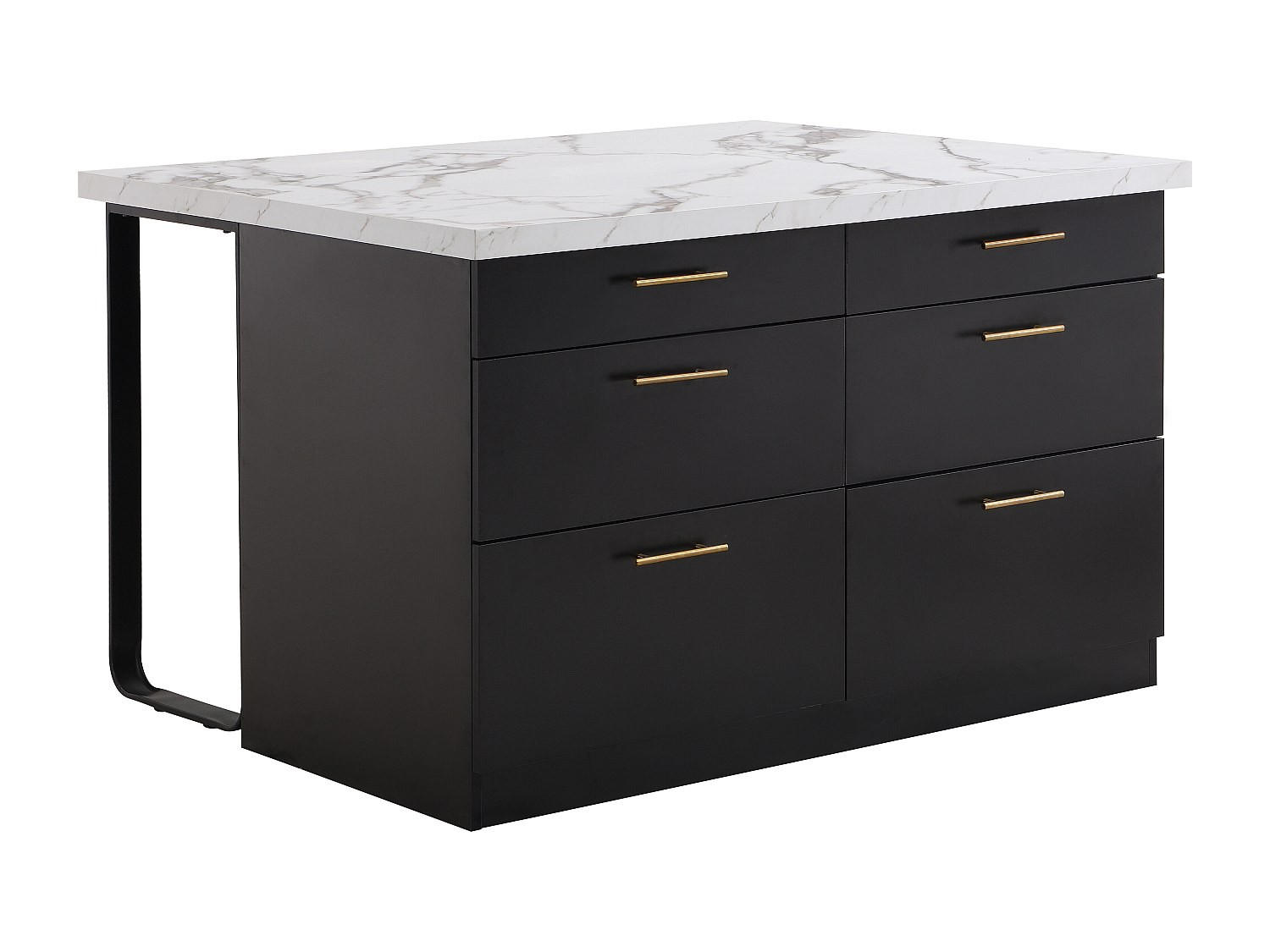 KÜCHENINSEL mit 6 Schubladen aus MDF & Metall - Schwarz & Marmor-Optik weiß - ALEGRITA - Schwarz, Holz (126/80/104cm) - Vente-Unique