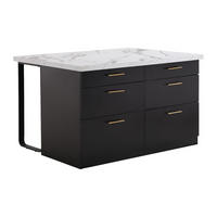 KÜCHENINSEL mit 6 Schubladen aus MDF & Metall - Schwarz & Marmor-Optik weiß - ALEGRITA - Schwarz, Holz (126/80/104cm) - Vente-Unique