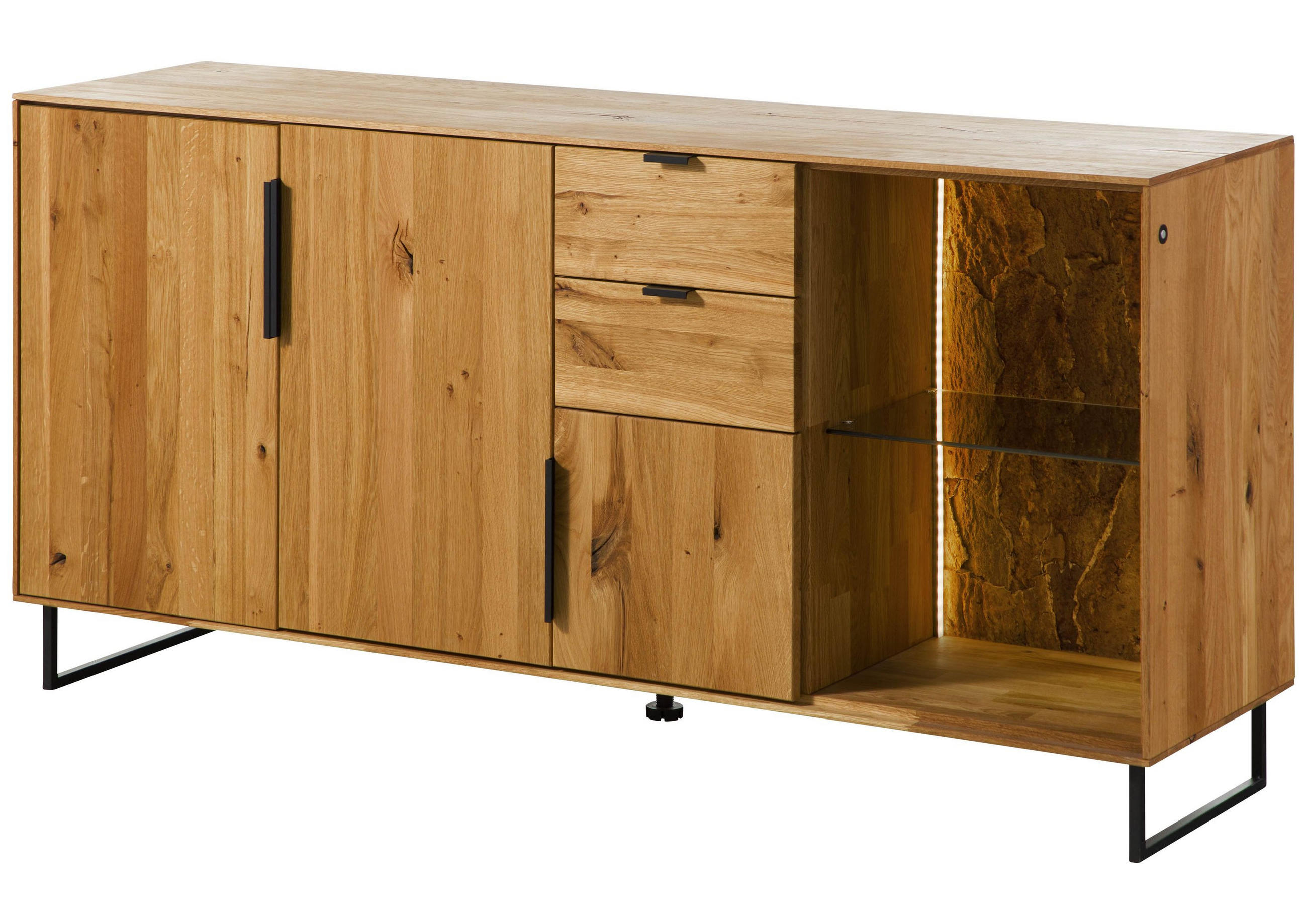 SIDEBOARD Wildeiche 160x43x79 natur geölt LINDAU #08 - Naturfarben, Holz (160/79/43cm) - Massivmoebel24