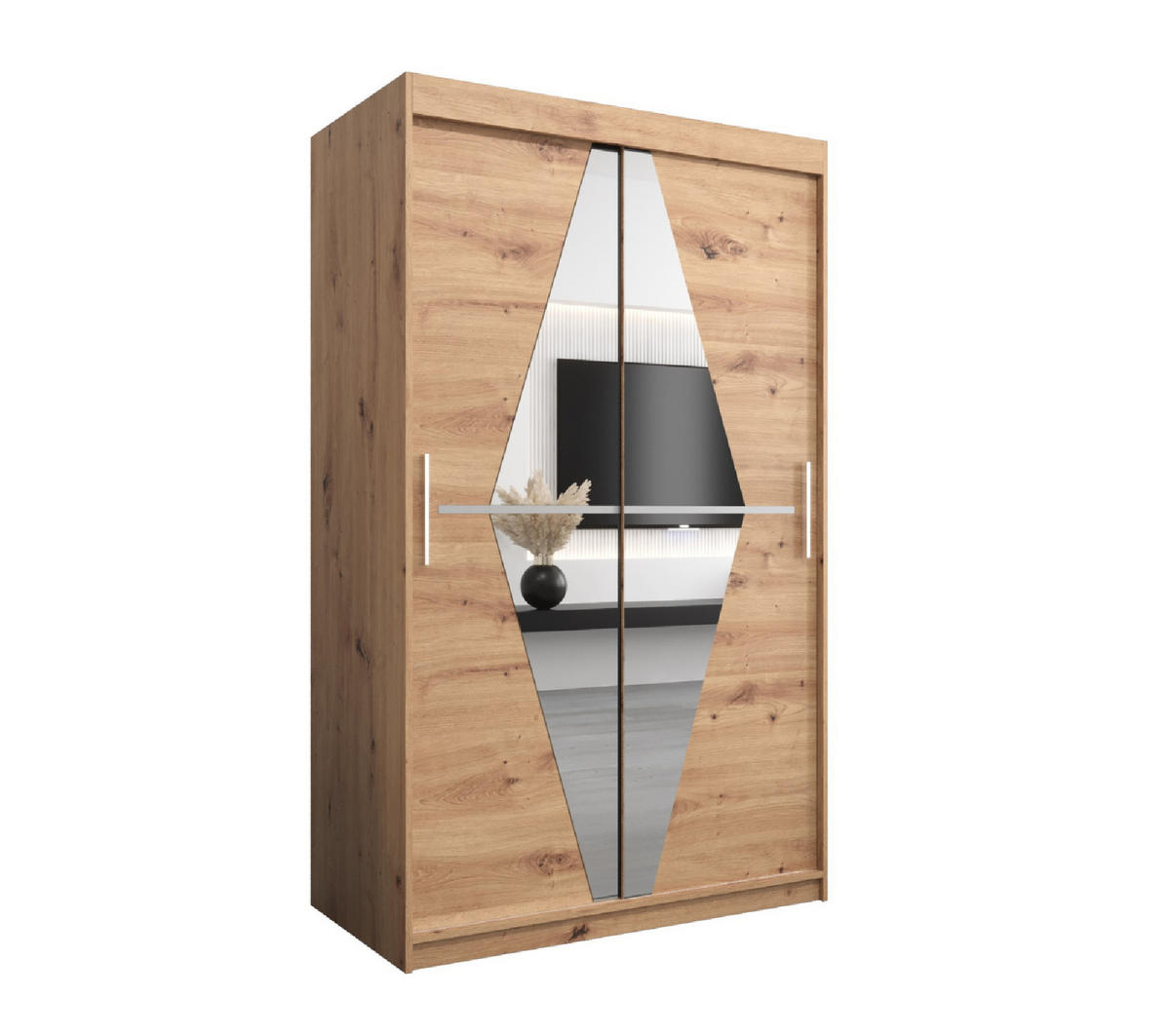 SCHWEBETÜRENSCHRANK 200/120/62 2-türig - Silberfarben/Eiche Artisan, Holz/Kunststoff (120/200/62cm) - MÖBEL KRYSPOL