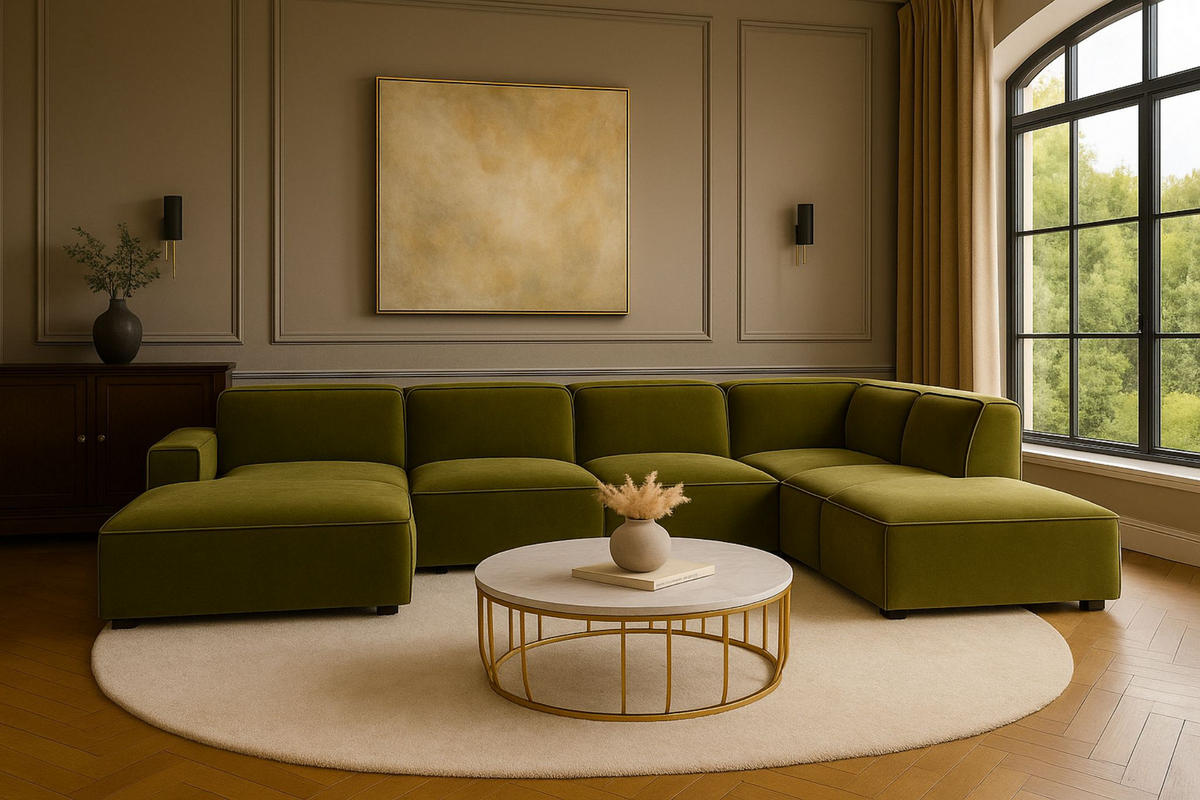 ECKSOFA Cursal V, Stoff Salvador, Olive, Rechts - Olivgrün, Holz (364/262cm) - Kaiser Möbel