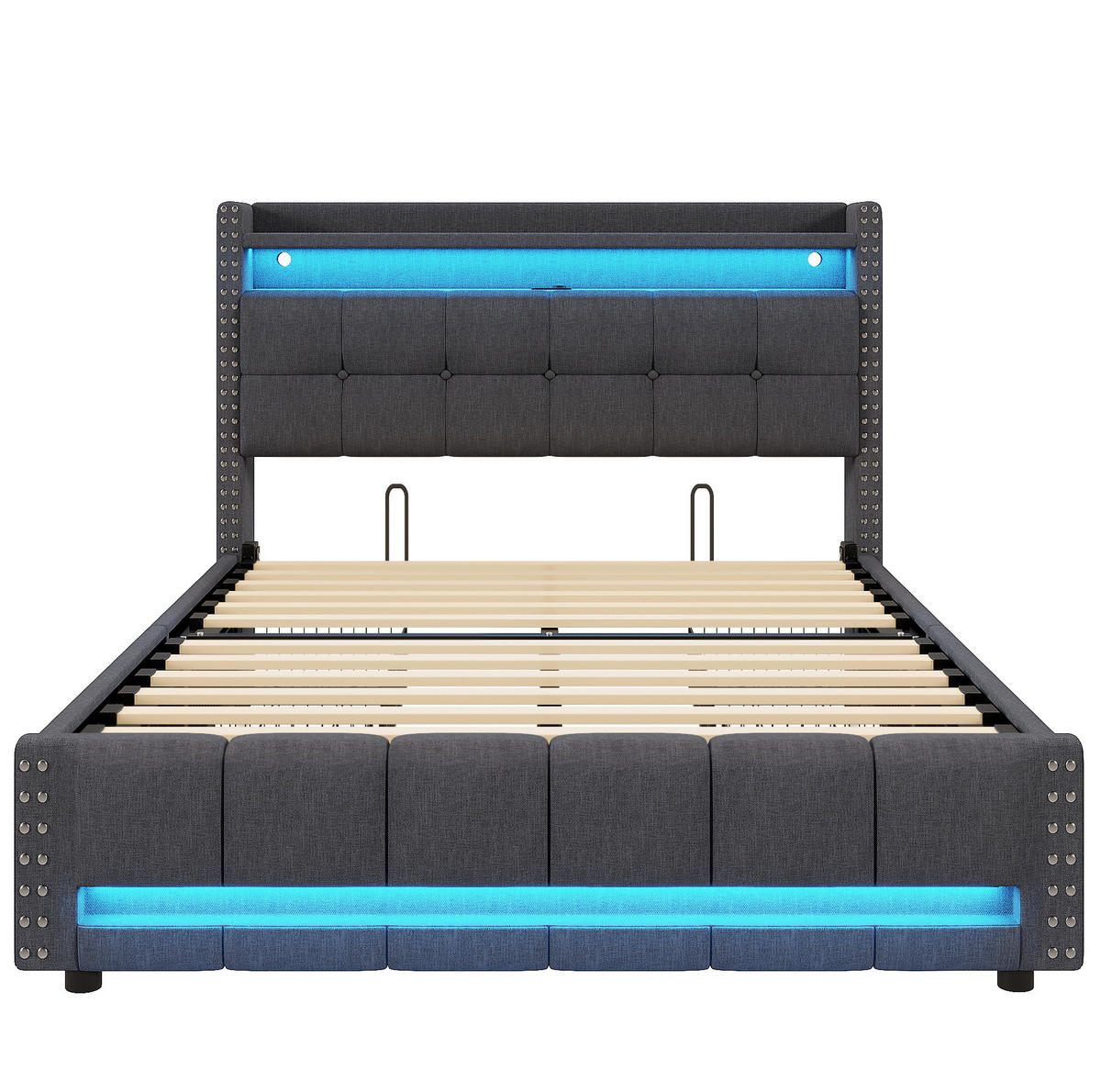 POLSTERBETT mit LED und USB 160x200 cm Grau - Grau, Metall (160/200cm) - Meubliv