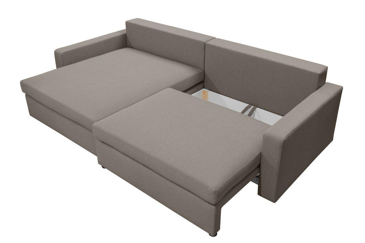 ECKSOFA Mit Schlaffunktion Und Bettzeugablage LUBEKA Stoff Faro Dunkelgrau Links - Dunkelgrau, Holz (140/147cm) - Kaiser Möbel