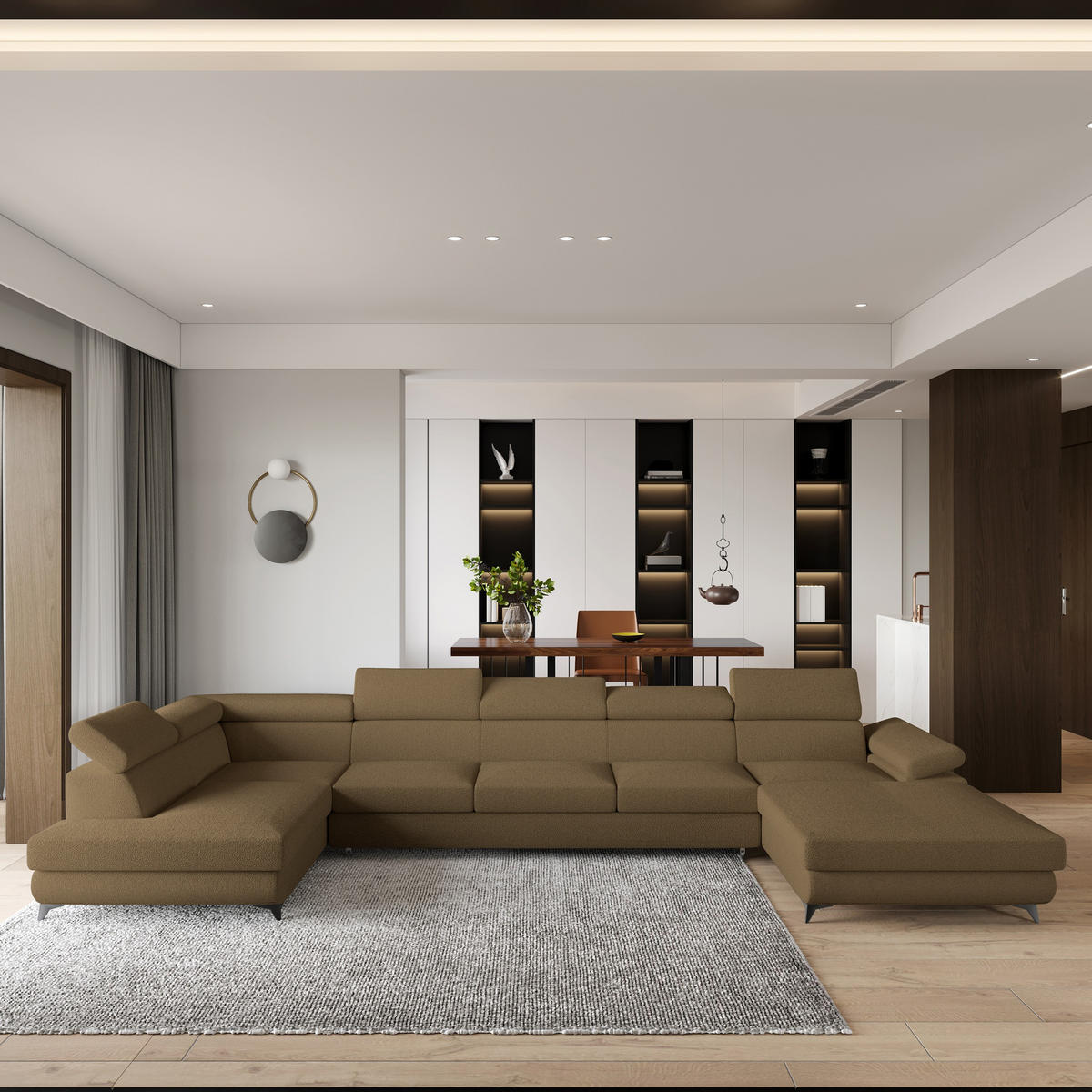 ROHOVÁ SEDAČKA MONTIVA med - černá/med, kov/dřevo (410/190cm) - MASSENO