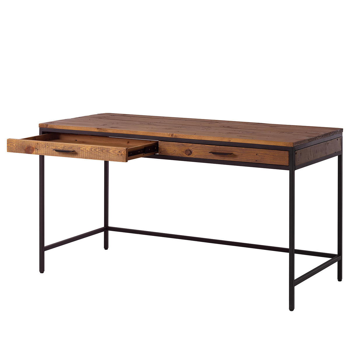 SCHREIBTISCH - Pinie massiv / Metall, Pinie Dunkel / Schwarz - Pinienfarben, Holz (60/140/76cm) - home24