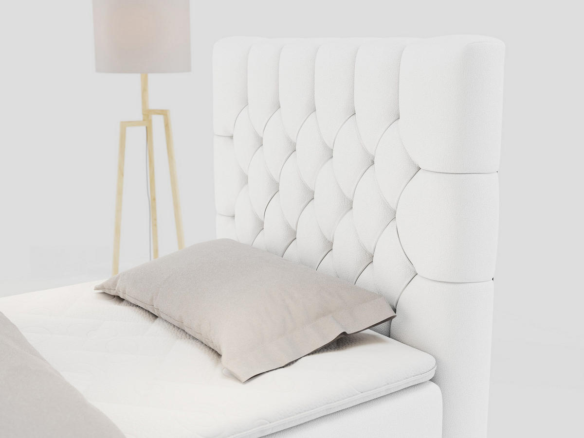 BOXBETT PERA 90/200 Weiß Kunstleder - H3 - Rechts Seite - Weiß, Holz/Textil (90/200cm) - MKS