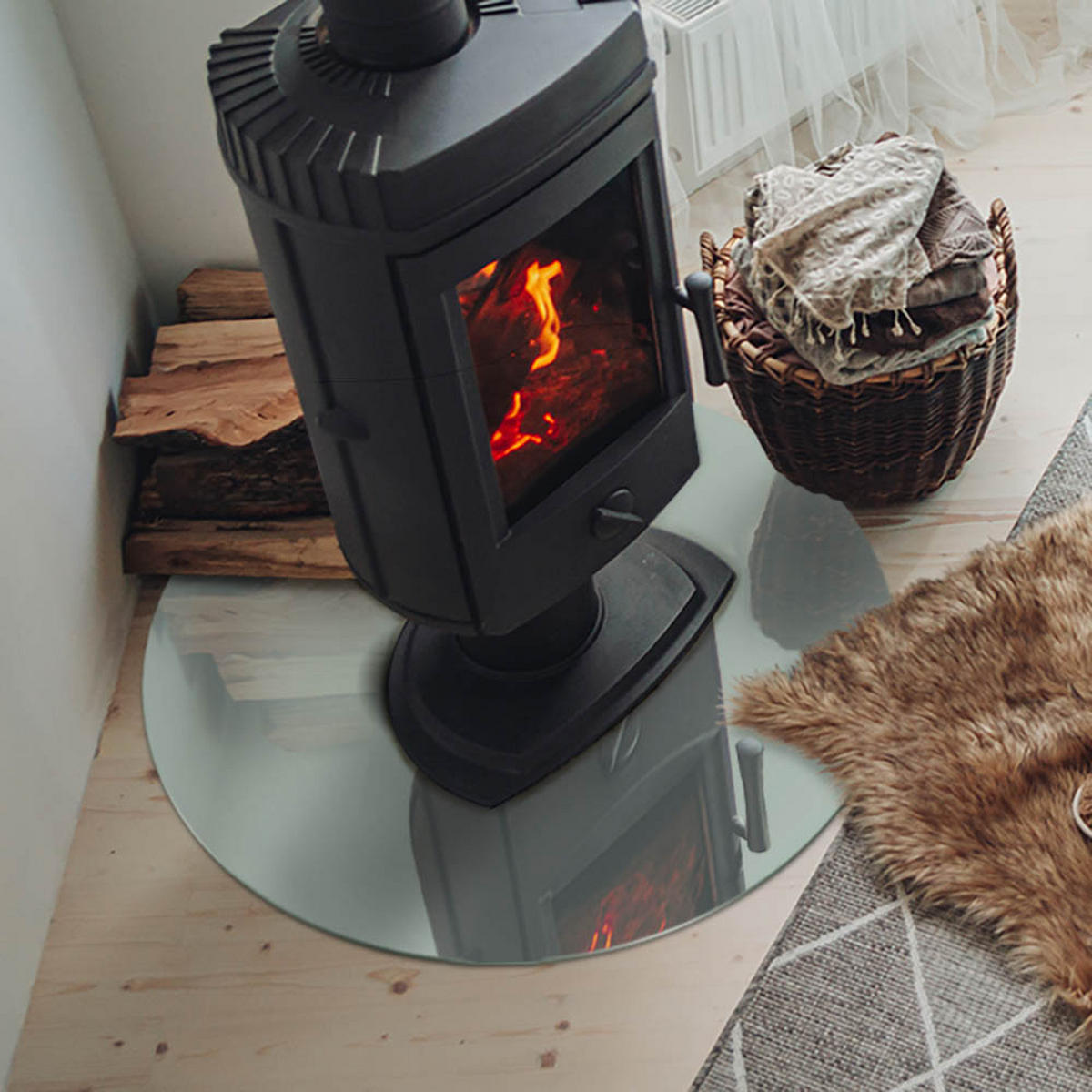 GLASPLATTE für Kamin Ø 70 cm - Grün, Glas (70/70/0.4cm) - TULUP